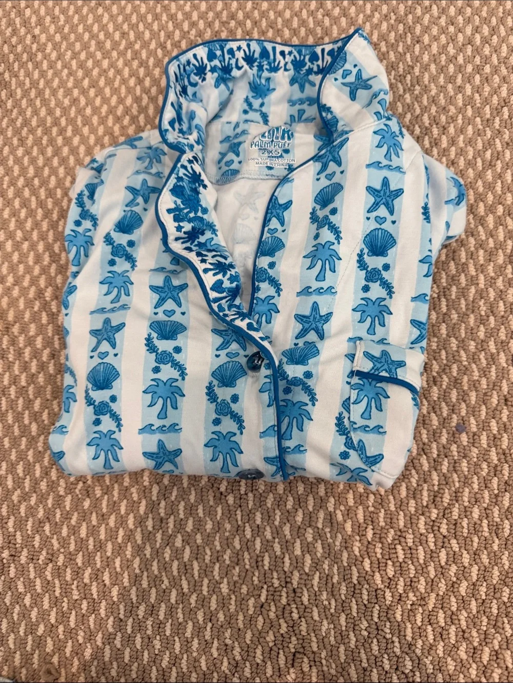 Girls Blue pink palm puff pajamas